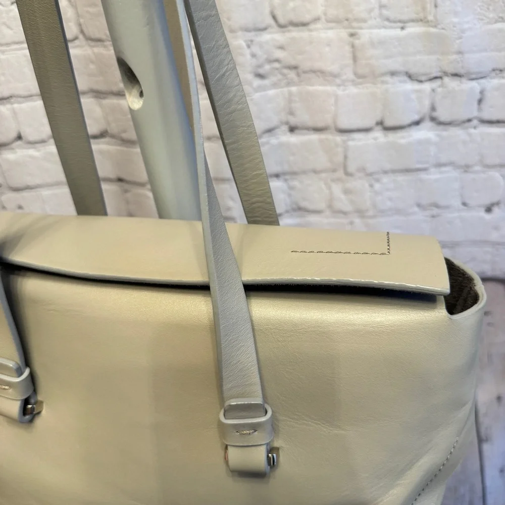 Lia Numa Gray Italian Leather Foldover Carryall Tote Bag Quiet Luxury Capsule